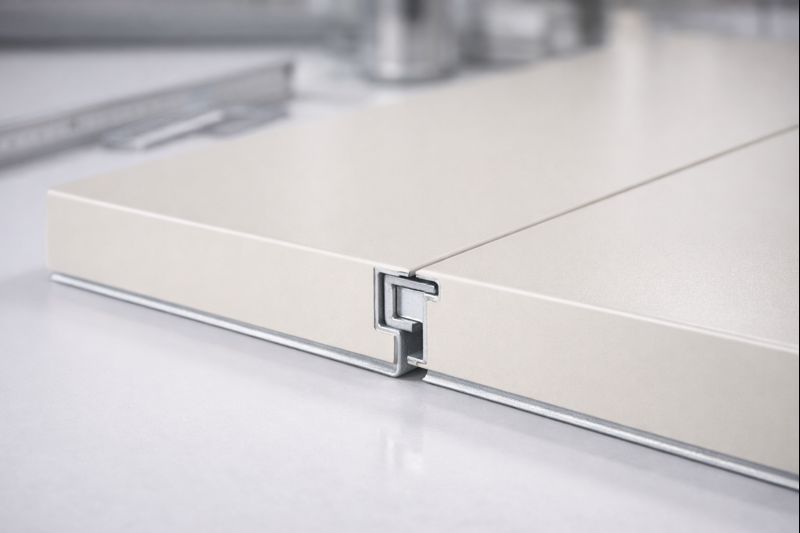 Крупный план замка гладкой стеновой панели и линии примыкания